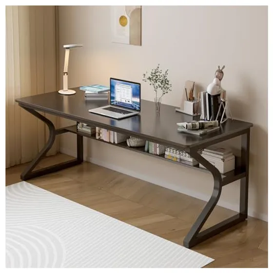 OSCHF Extra langer Schreibtisch mit Ablage – Schwarz