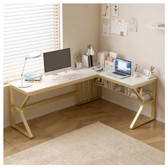 OSCHF L-Shaped Corner Desk – White & Gold